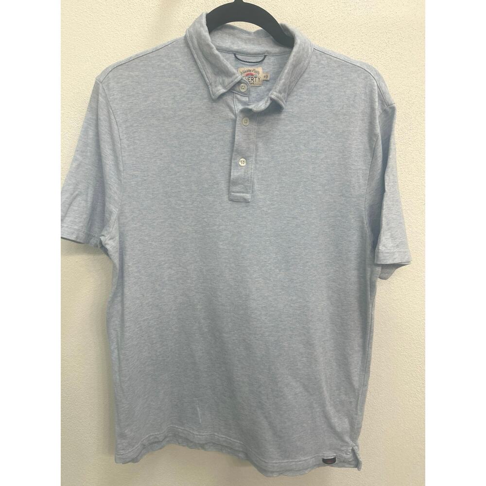 Faherty Pima Cotton Men’s Heathered Light Blue Polo Size Medium Short Sleeve